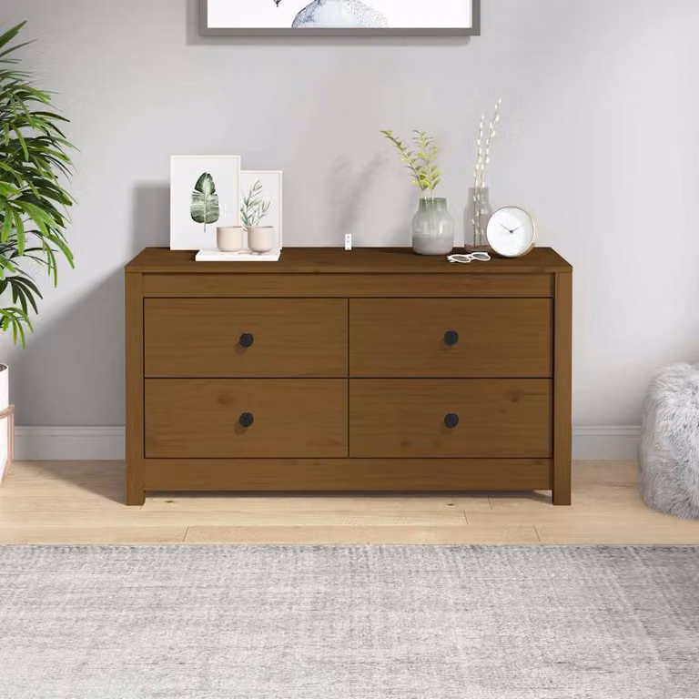 Armadietto da parete vidaXL in legno di pino massello marrone ambra con cassetti e ante a battente L 100 cm, P 40 cm, H 54 cm