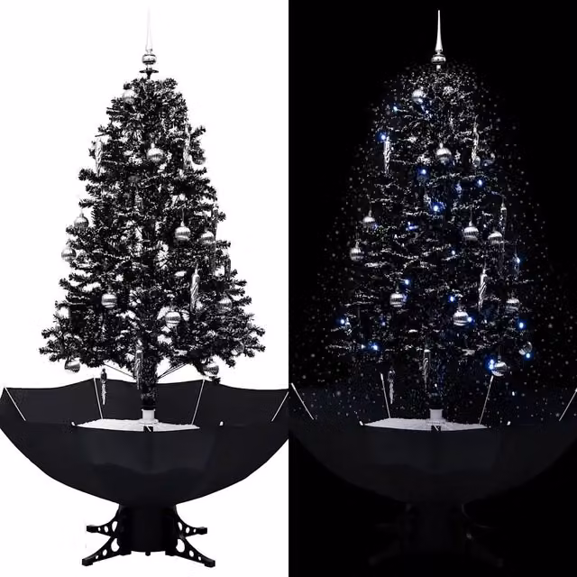 Albero di Natale con Nevicata e Base ad Ombrello Nero 170cm PVC 289933