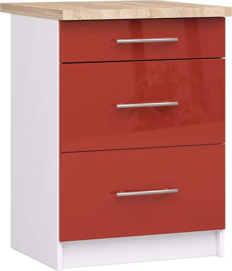 Akord Mobile Da Cucina Oliwia 3 Cassetti Bianco-Rosso Lucido 60X46X85 Cm