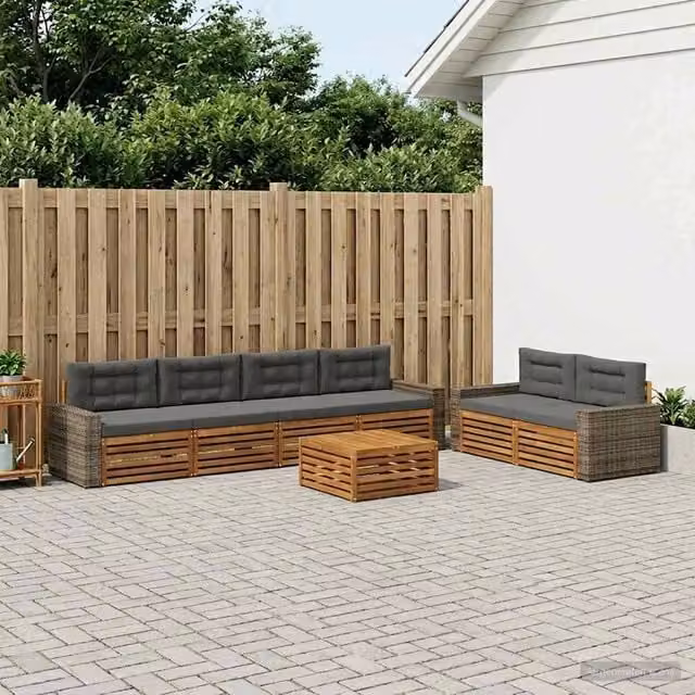 Set di divani da esterno 7 pezzi vidaXL in legno di acacia con cuscini beige e antracite