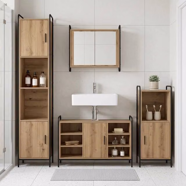 Set di Armadi da Bagno 4 pz Rovere Artigianale 40 x 36 x 181 cm 3444614