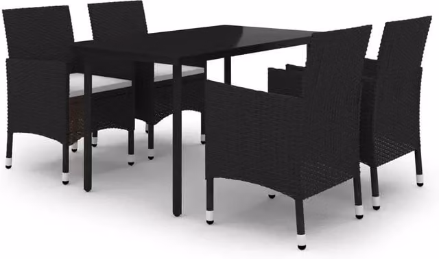 Set da Pranzo da Giardino 5 pz | Set Salotto da Giardino con Cuscini Polyrattan e Vetro