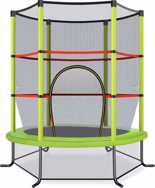 Trampolino da giardino con rete di sicurezza e struttura rinforzata in metallo e PVC, colore verde, L/P/H: 165 x 165 x 188 cm