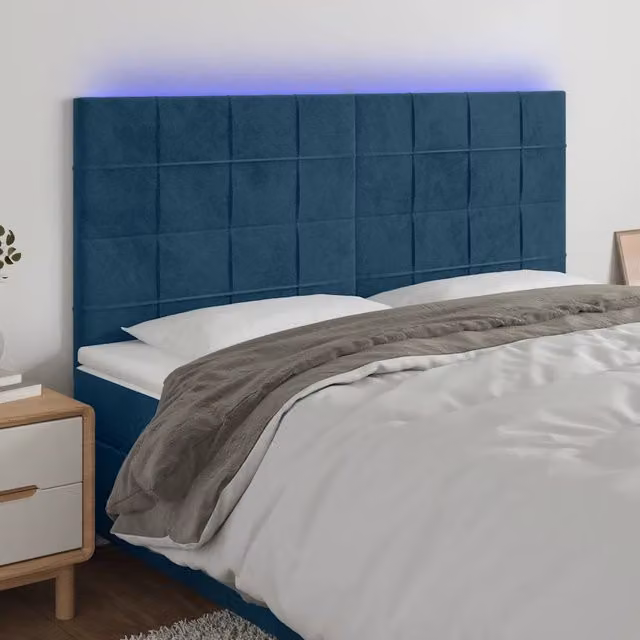 Testiera a LED-Testata con LED Blu Scuro 160x5x118/128 cm in Velluto 672812