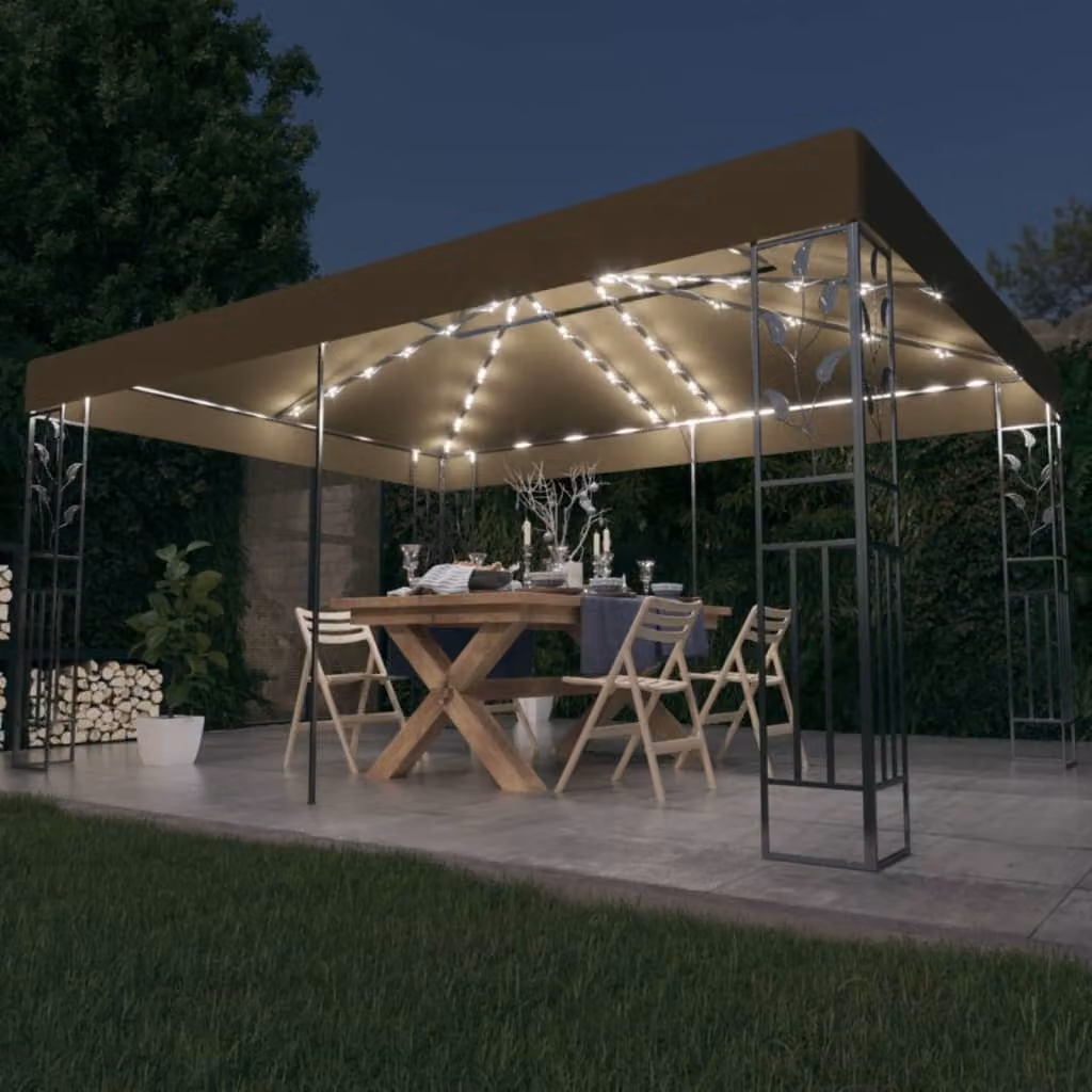 Padiglione Living Store con doppio tetto e luci LED 3x4 m Taupe