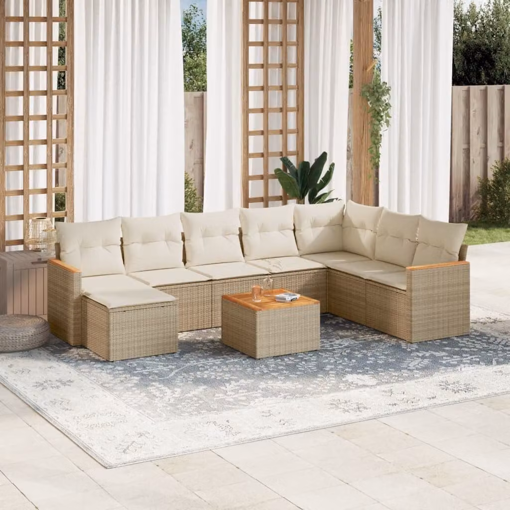 vidaXL Set Divano da Giardino a L 9 pz con Cuscini Beige e Struttura in Metallo e Acacia – 1