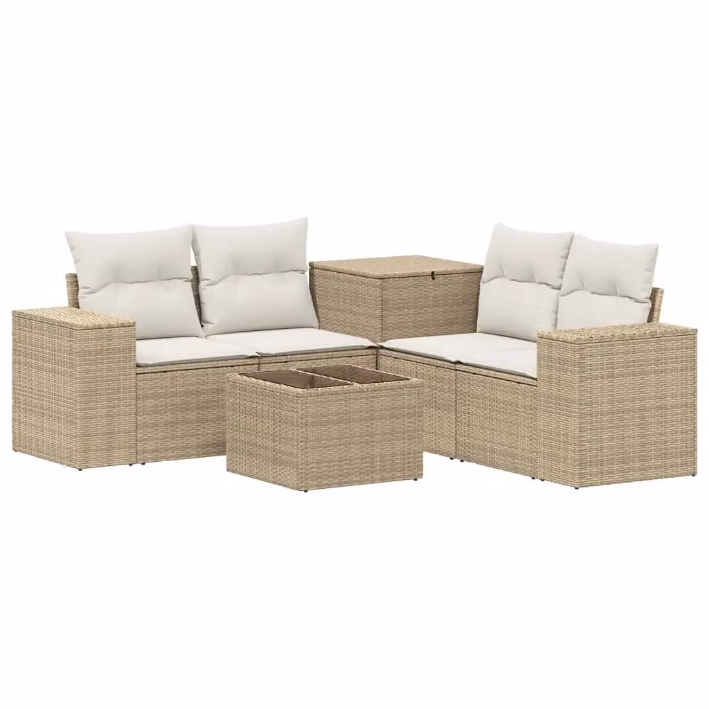 Set di divani da giardino vidaXL in polyrattan con tavolo da caffè e cuscini, beige e bianco – 2