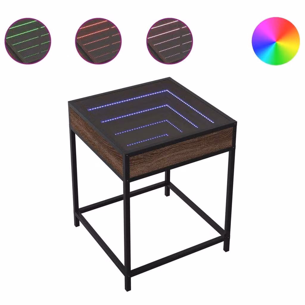 Tavolino da Salotto con LED Infinity Rovere Marrone 40x40x51 cm