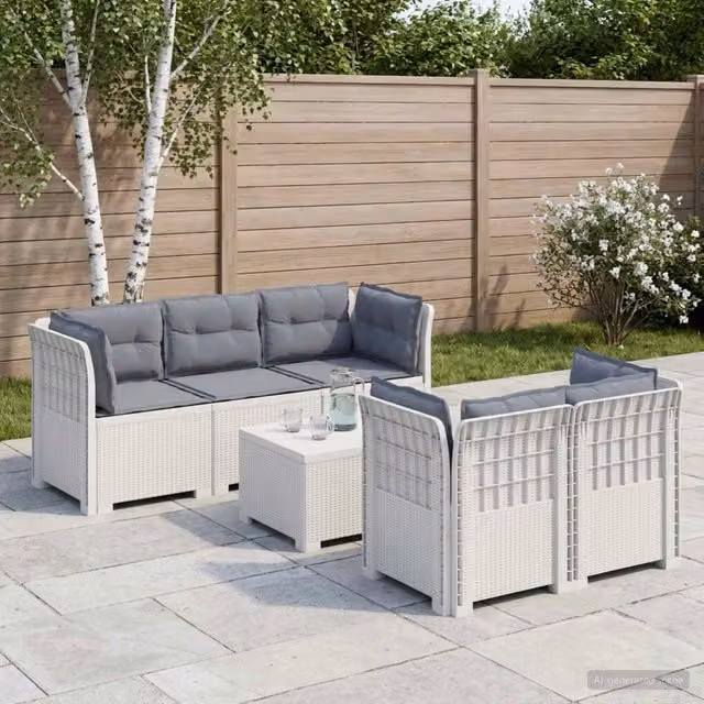 Divano da Giardino 5 Posti con Cuscini Stile Rattan PP Bianco 3443917