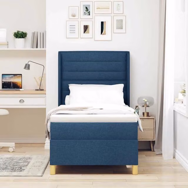Letto moderno con materasso a molle vidaXL in tessuto blu e oro L/P/H: 200 x 100 x 140 cm