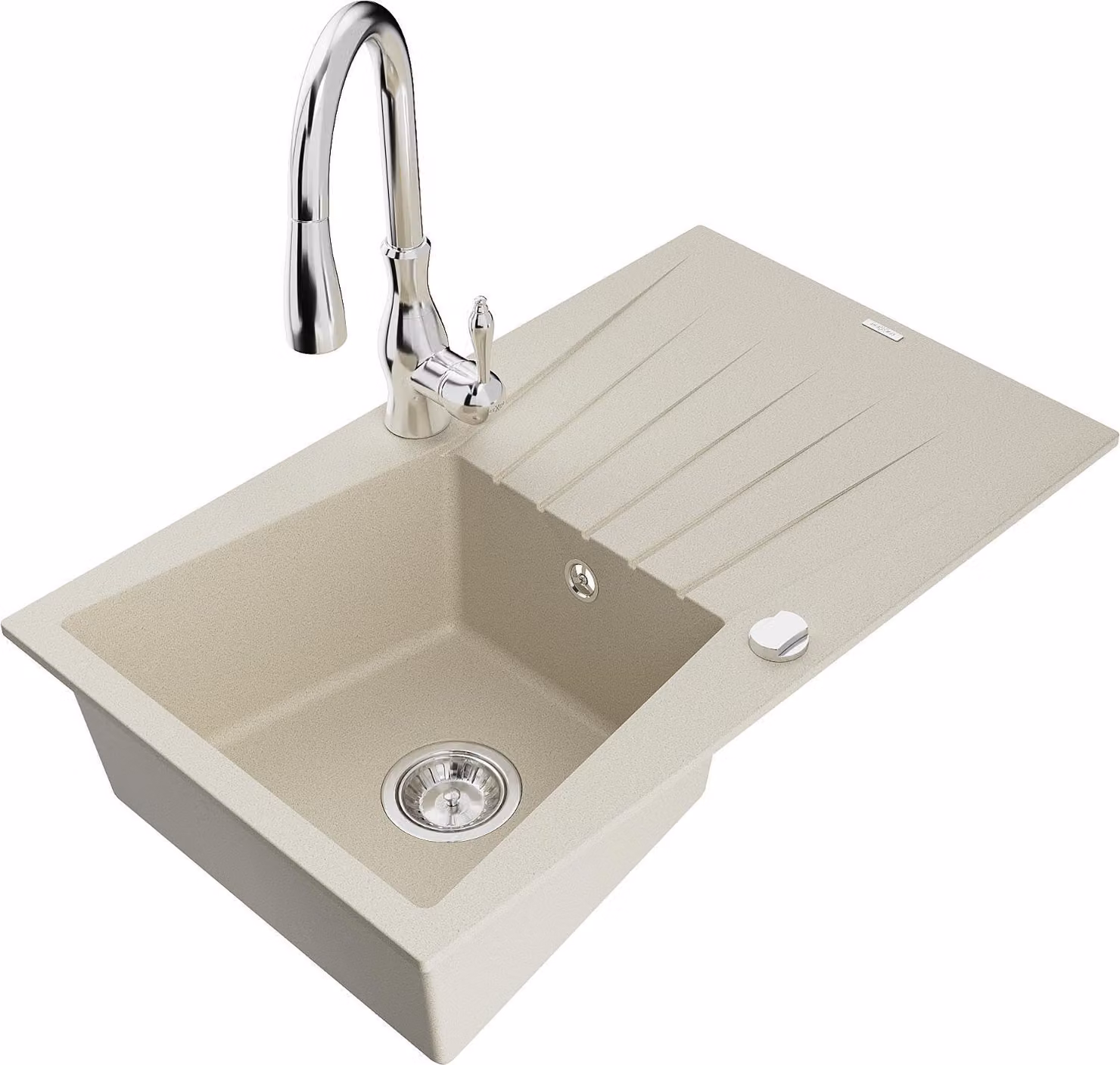Mexen Cesar lavello in granito a una vasca con scolapiatti e rubinetto da cucina Savita, beige - 6514-69-672601-00