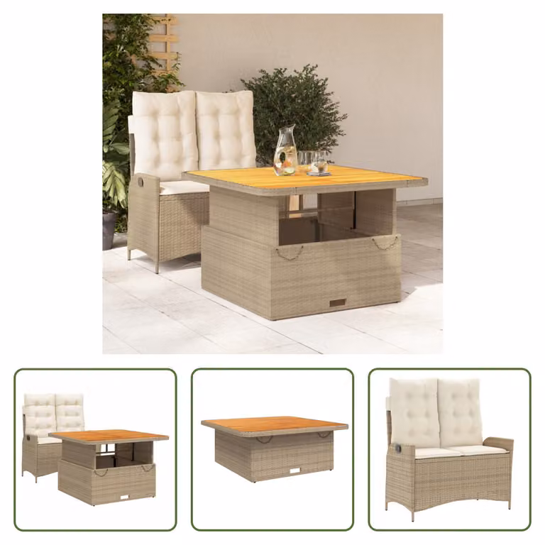 The Living Store Set da pranzo da giardino a 2 pezzi con cuscini Beige poly rattan