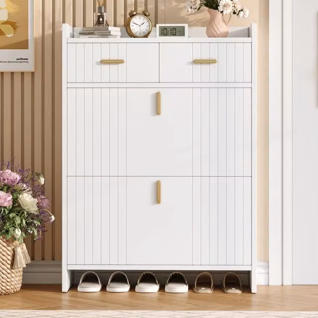 Scarpiera Minimal con Ante e Cassetto Bianca Slim L: 75 cm, P: 24 cm, H: 108,5 cm