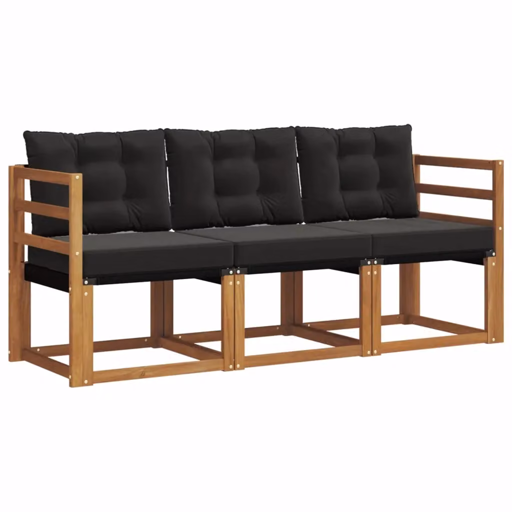 Set di divani da esterno vidaXL in legno di acacia con cuscini, Marrone e Nero – 2
