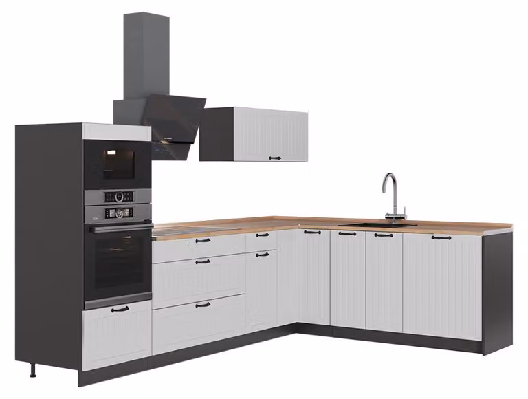 Cucina angolare completa Vicco Fame-Line Bianco rustico/Antracite 287 x 207 cm, PL Rovere, Model 63486