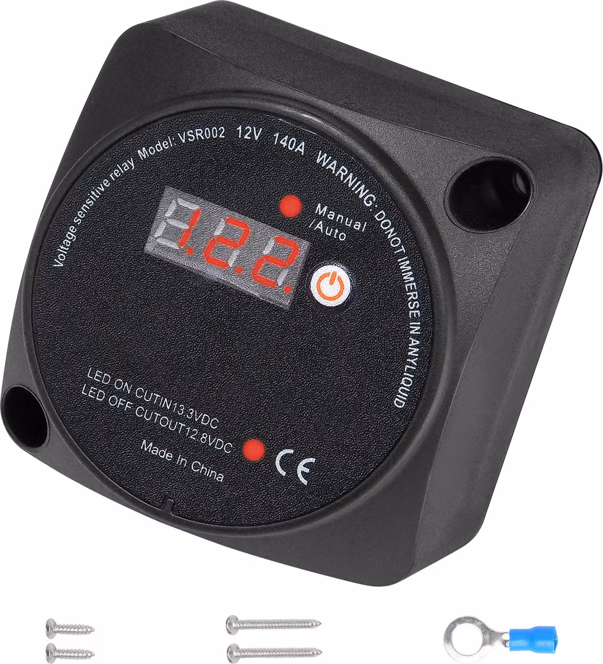 SucceBuy kit isolatore doppia batteria, 12 V, 140 ampere, modalità manuale e automatica VSR con schermo LCD, intelligente per vari veicoli.