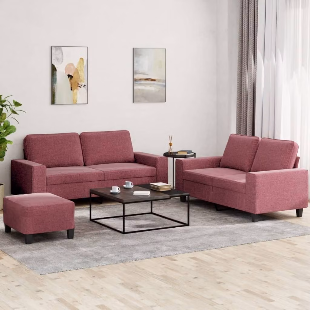 Maison Exclusive - Set divano a 3 posti in tessuto bordeaux