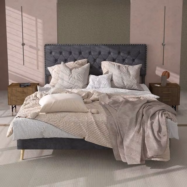 Letto imbottito con testiera ¨C Minimal ¨C Grigio 140x200 cm