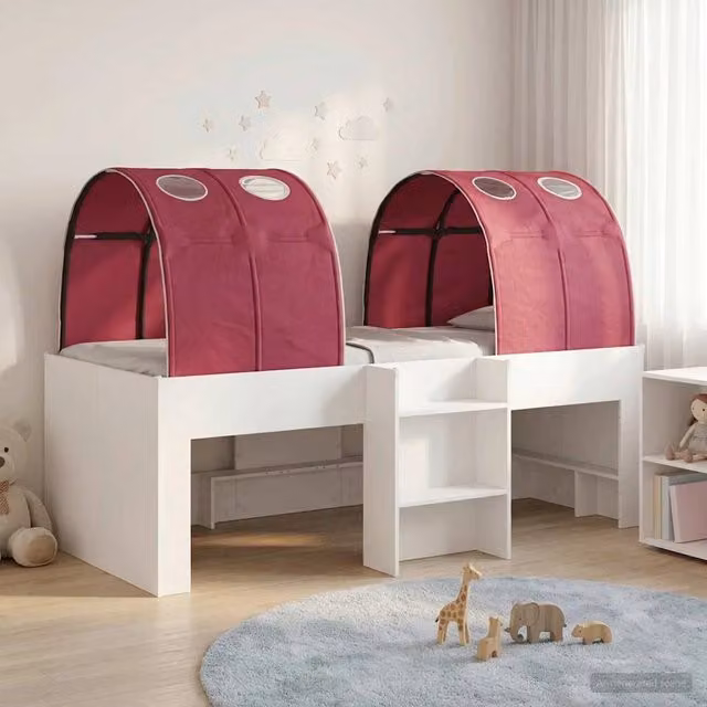 Letto con Tunnel 3 pz Bianco e Rosso Legno ingegnerizzato 3423525