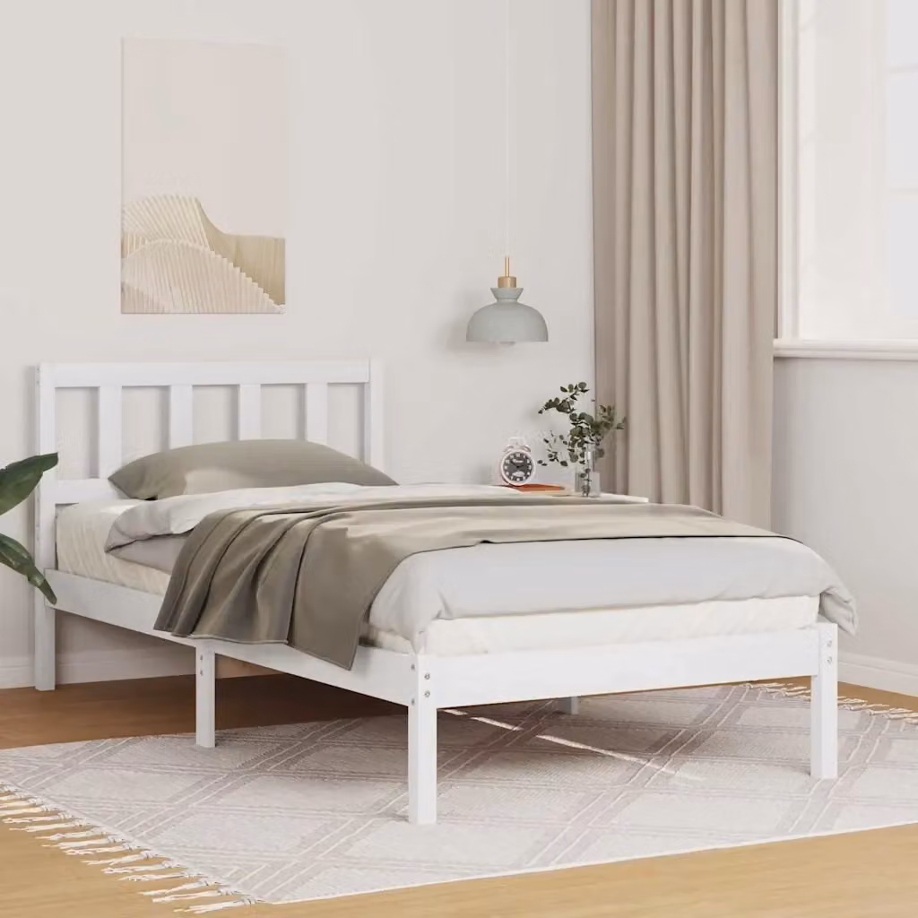 Letto singolo moderno in pino massello bianco con doghe fisse L/P/H: 190 x 80 x 80,5 cm – 2