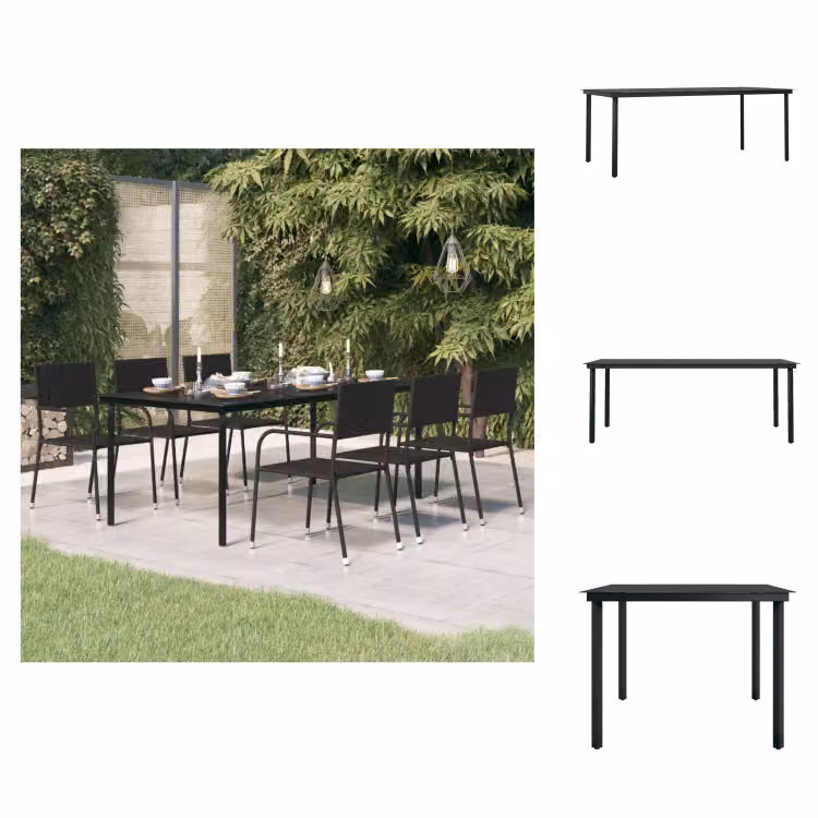 vidaXL Tavolo da pranzo da giardino nero 200x100x74 cm in acciaio e vetro - Tavoli da giardino
