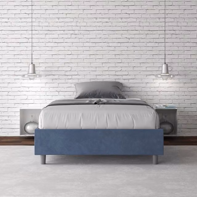 Letto una piazza e mezza contenitore imbottito 110x190 microfibra blu Azelia