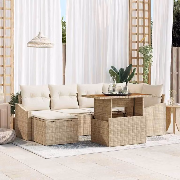 Maison Exclusive - Set da giardino composto da 7 pezzi, divano, in rattan sintetico beige