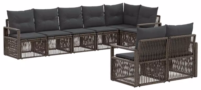 Set da giardino composto da 8 pezzi, colore grigio, realizzato in rattan sintetico