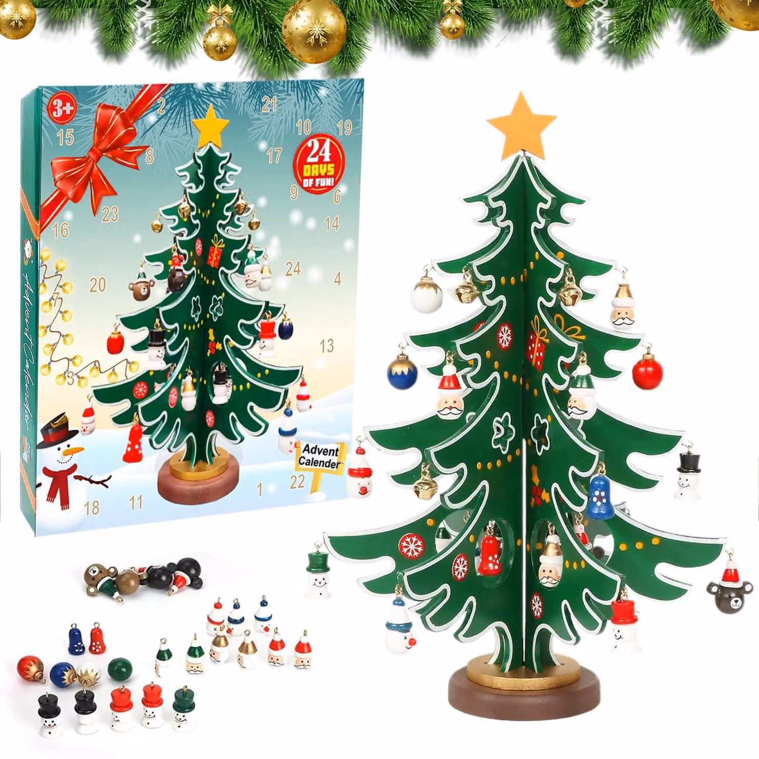 Calendario dell'Avvento in legno - 24 giorni di sorprese - Decorazione natalizia