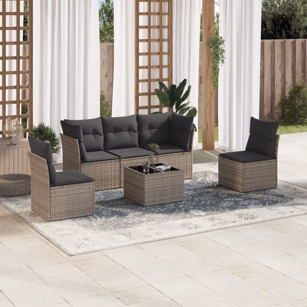 Maison Exclusive - Set Divano da Giardino 6 pz con Cuscini Grigio in Polyrattan