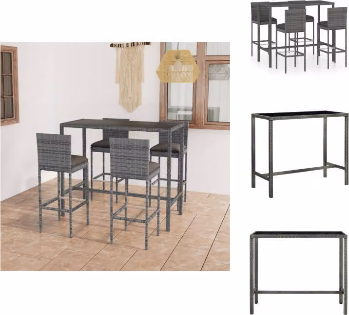 vidaXL Set bar da giardino 5 pezzi con cuscini in poly rattan grigio - Set di mobili da giardino