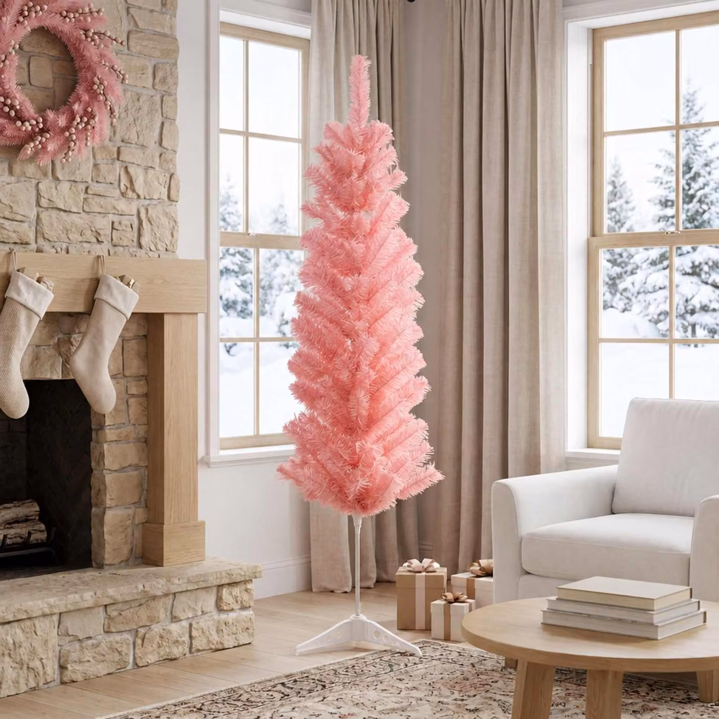 vidaXL Albero di Natale Artificiale Sottile 150 cm PVC e Acciaio Rosa