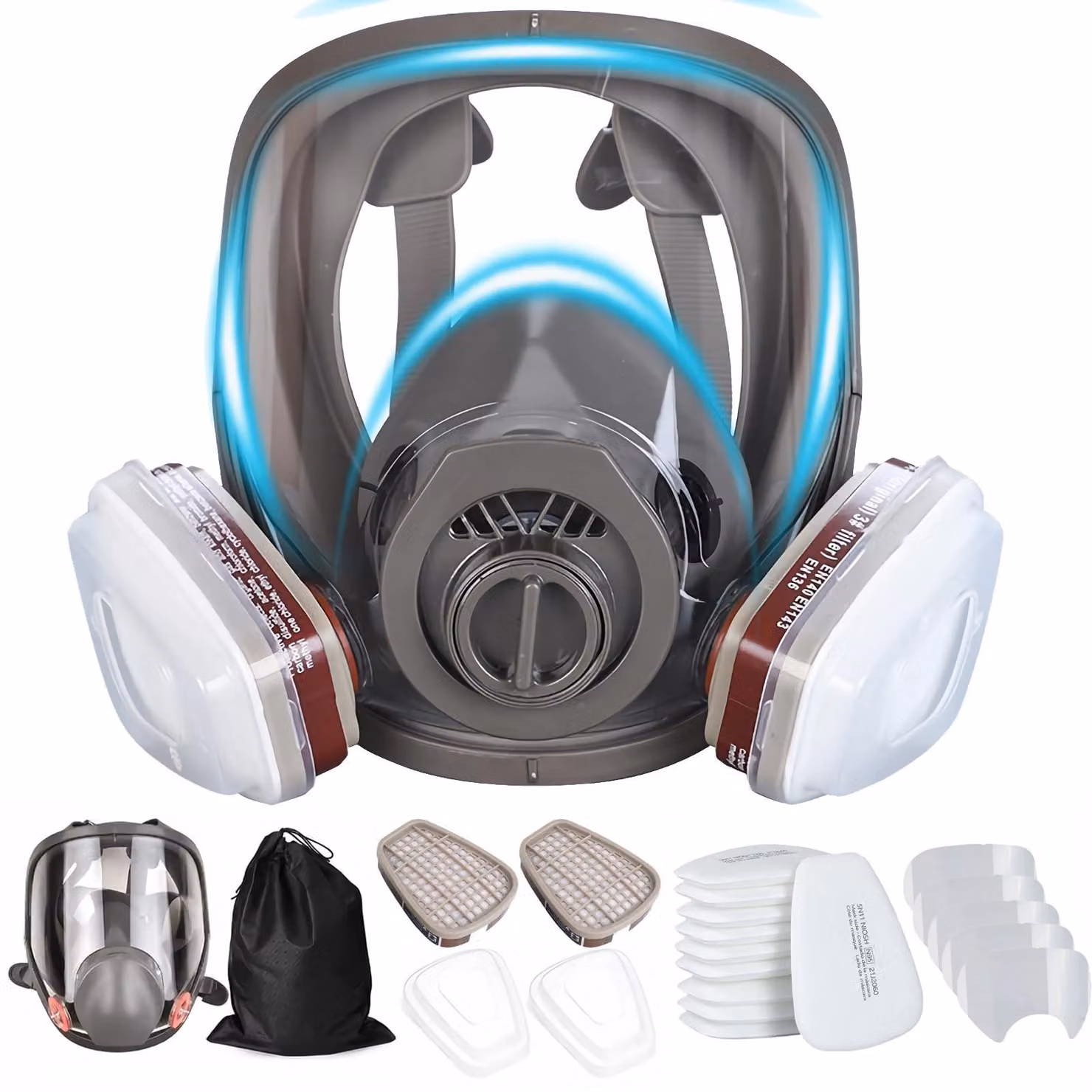 Copertura professionale riutilizzabile - Maschera protettiva per verniciatura - Protezione contro gas/vapori - Filtro - Mascherina respiratoria - Fasce regolabili - Design leggero