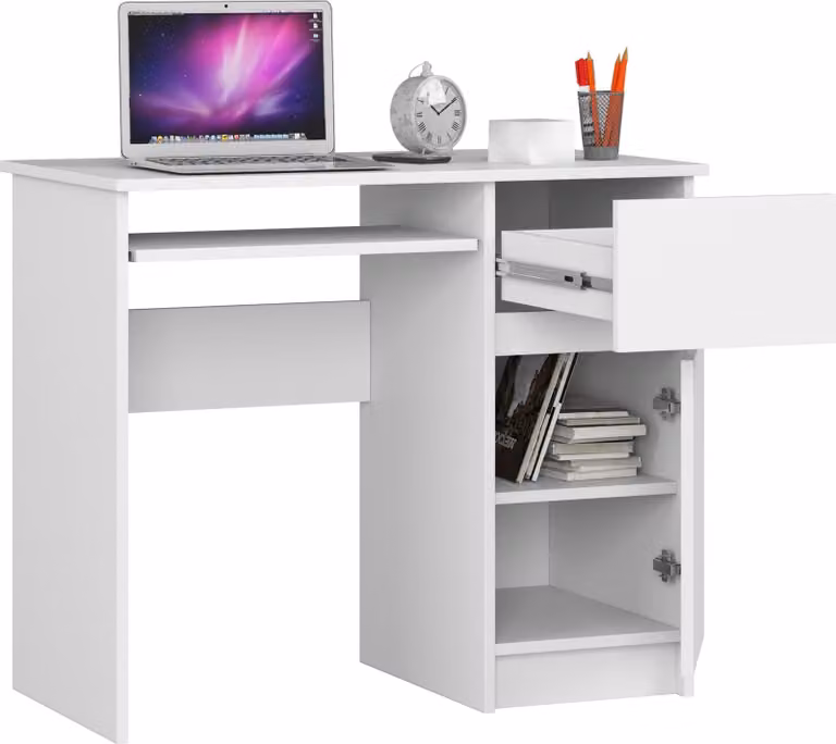 Scrivania per computer da 90 cm | Scrivania | con cassetto porta tastiera e vano portaoggetti