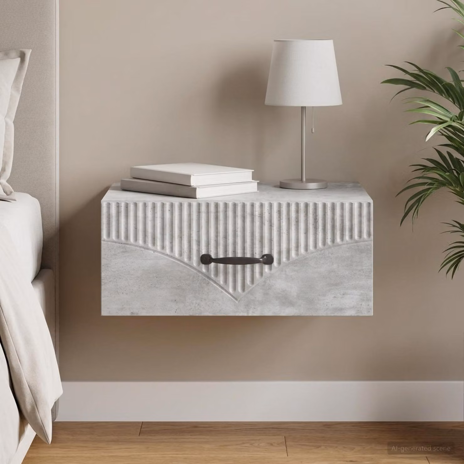 Mobiletto da notte a muro vidaXL Grigio Cemento L: 49 cm, P: 34,5 cm, H: 20 cm