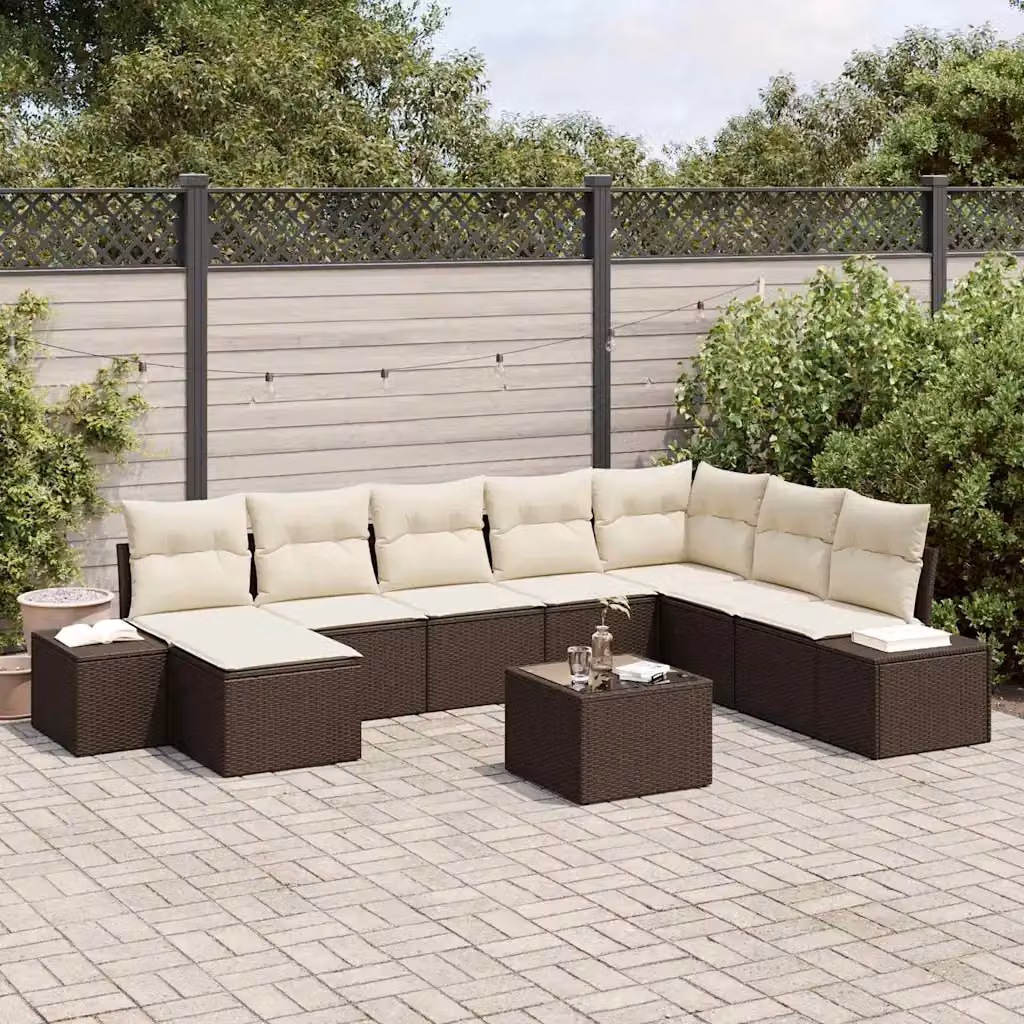 Set Divano da Giardino Moderno vidaXL in Polyrattan 8 Pezzi Marrone e Beige con Cuscini e Tavolino – 1