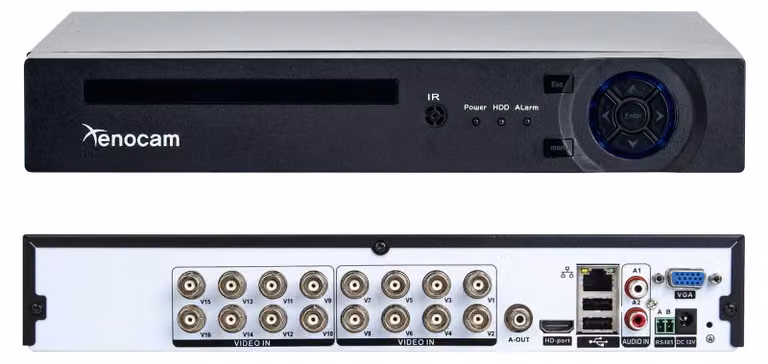 Registratore video per telecamere di sicurezza - 16 canali, risoluzione 1080N, tecnologia ibrida - Potenza: 50 Watt - Capacità di archiviazione: 4 TB - Connessione Ethernet - Sistema di registrazione video
