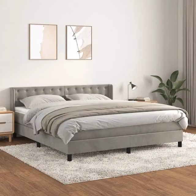 Letto con Giroletto a Molle e Materasso Ibrido vidaXL in Velluto Grigio e Bianco L/P/H: 160 x 200 x 88 cm – 1