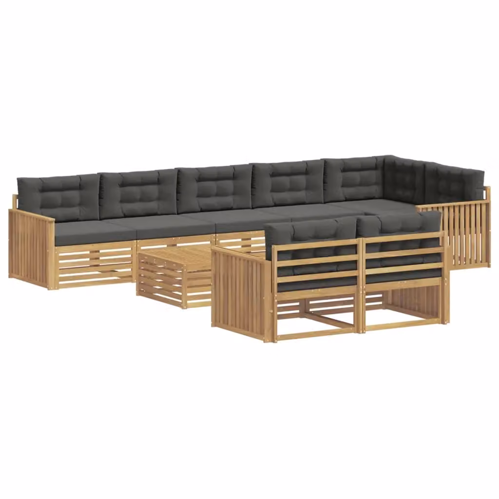 Set di divani da esterno a L con tavolino vidaXL, 9 pezzi, Bianco e Antracite, in legno di acacia e poliestere – 2