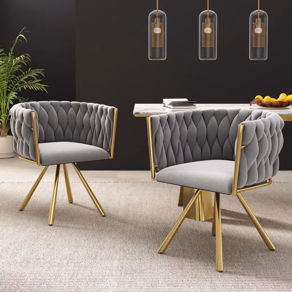 Set di 4 sedie da pranzo girevoli a 360 gradi Mivray in velluto grigio con struttura in metallo oro – 2