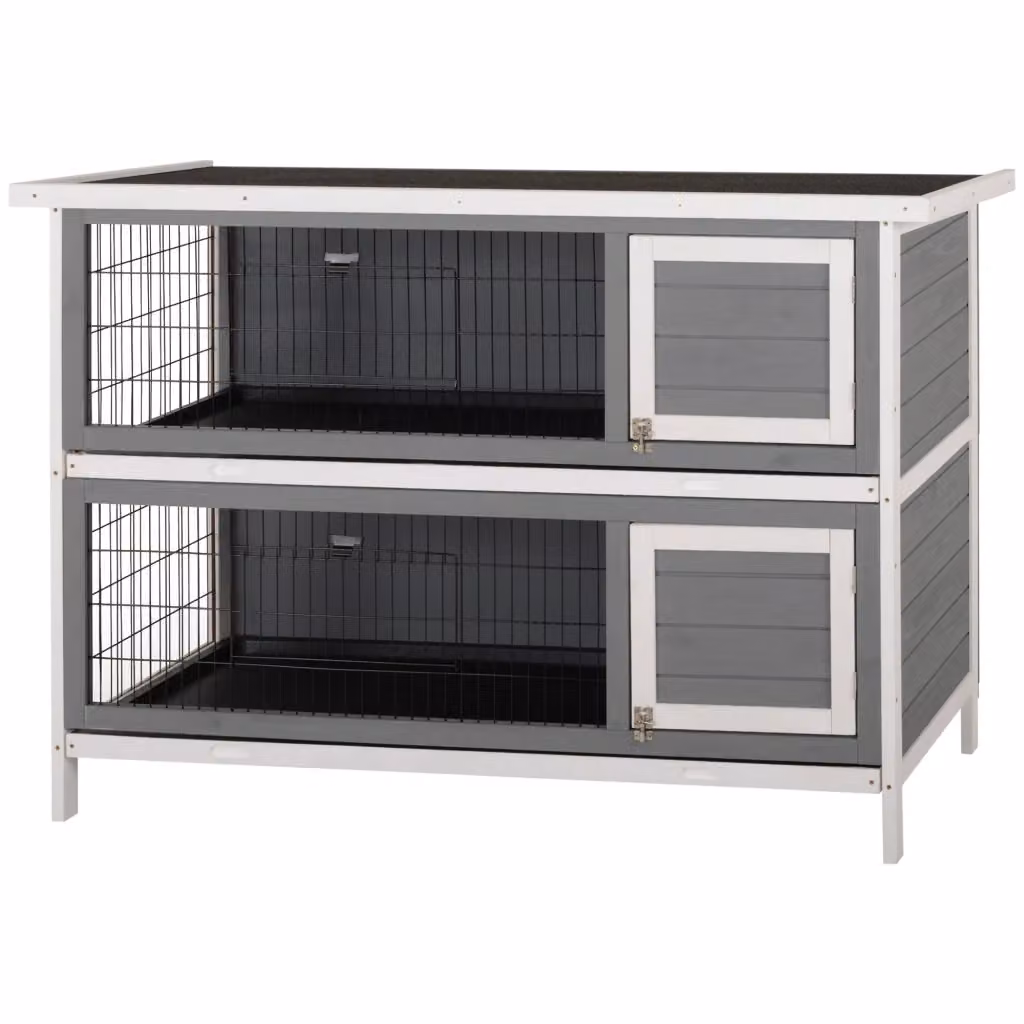 Gabbia per animali domestici Zephmum in legno di abete e metallo, doppio piano, grigio e bianco – 2