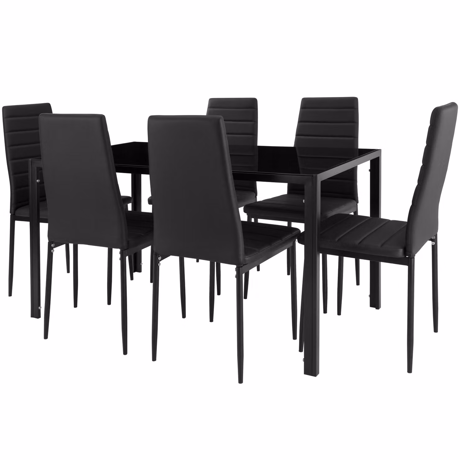 Set da pranzo moderno TecTake GmbH Brandenburg composto da tavolo rettangolare in vetro e 7 sedie, colore nero – 3