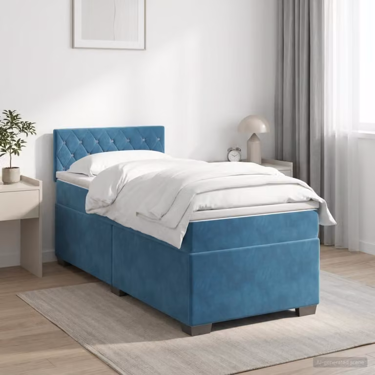 Maison Exclusive - Letto boxspring con materasso blu scuro 90 x 200 cm velluto