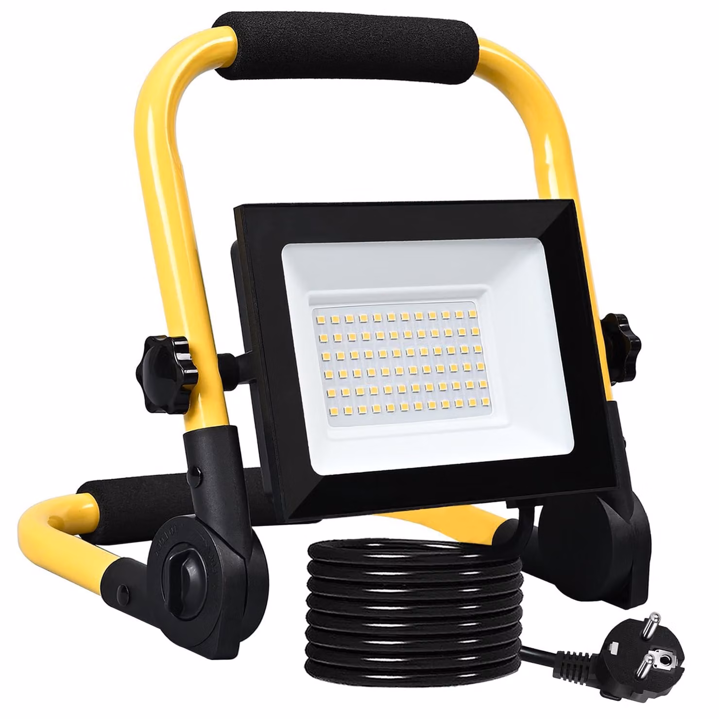 Lampada da lavoro a LED, 50 W, 4300 lumen, luce bianco caldo, estremamente luminosa, 3000 K, con spina e cavo di alimentazione da 3 metri, grado di protezione IP66