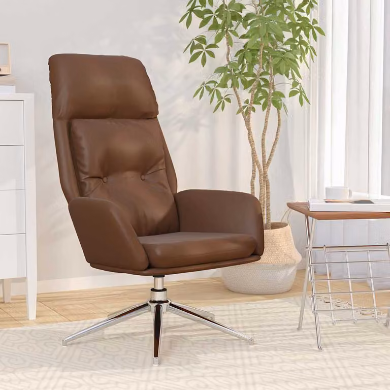 Sedia Relax vidaXL Marrone con Rivestimento in Pelle Sintetica e Struttura in Metallo con Braccioli e Rotazione a 360 Gradi