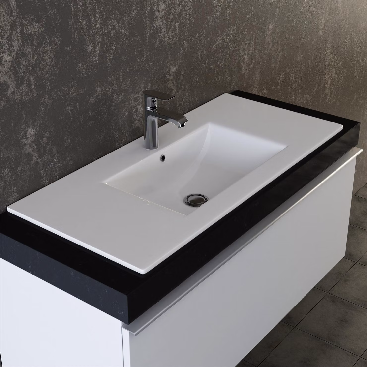 Lavabo da incasso in Vetroceramica VILSTEIN, 92 cm, bianco, con troppopieno, lavabo da incasso, lavabo da appoggio