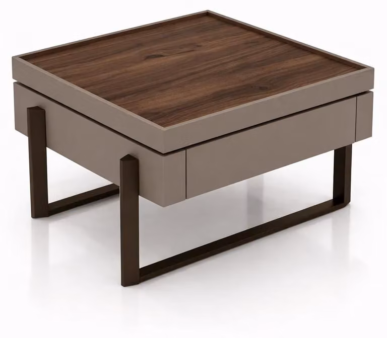 Tavolino da caffè marrone, design moderno in legno e metallo, tavolino per il soggiorno