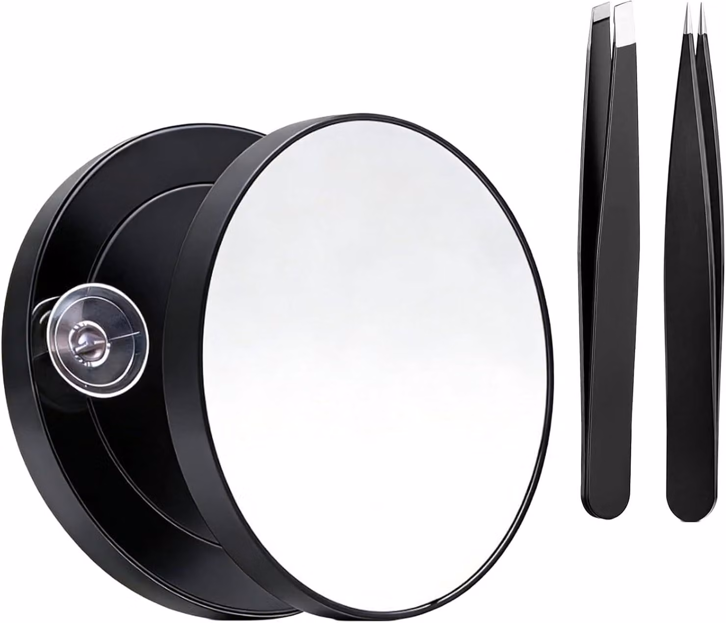 Specchio di ingrandimento rotondo con ventosa doppia, ingrandimento 40x, completo di 2 pinzette, ideale per la cura della pelle