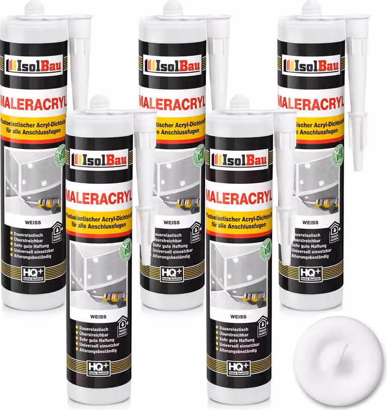 Isolbau Acrilico per pittura 5 x 300 ml Bianco - Sigillante acrilico plastico-elastico per la sigillatura di giunti in ambienti interni ed esterni - Cartuccia