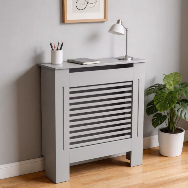 WISFOR Copriradiatore MDF, motivo a righe orizzontali, copriradiatore Copriradiatore, grigio, S - 78x19x92cm